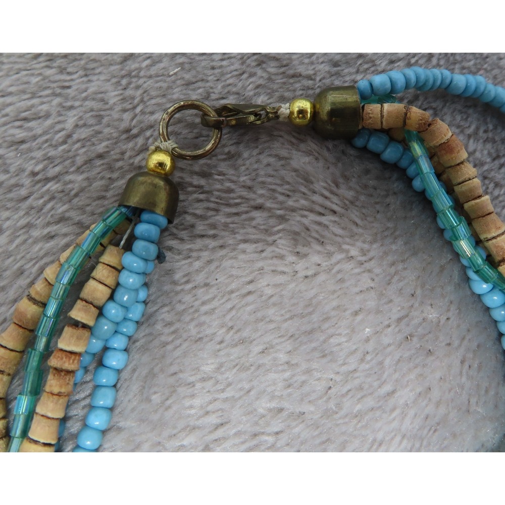 Vintage Boho Chic Wood /Plastic Beads Multi Strand Necklace Funky Multicolor 33" - Picture 5 of 7